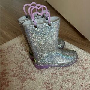 Glittery Silver Rain Boots with Handles
